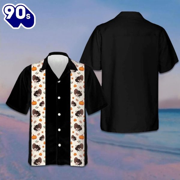 Thanksgiving Turkey Black Hawaiian Shirt Short Sleeve Button Up Shirt Gifts For Thanksgiving