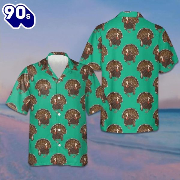 Thanksgiving Turkey Hawaiian Shirt Green Button Up Shirt Gifts For Thanksgiving