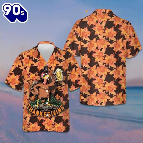 Thanksgiving Turkey Holding Big Glass Beer Hawaiian Shirt Funny Turkey Shirt Thanksgiving Ideas