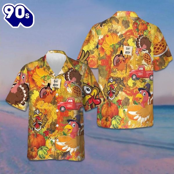 Thanksgiving Turkey Wishbone Hawaiian Shirt Fall Leaves Gobble Shirt Gifts For Thanksgiving