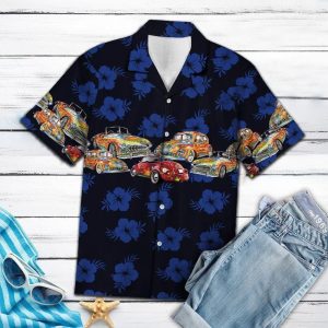 Tropical Car Blue Unique Design Hippie Hawaiian Shirt Beachwear For Men Gifts For Young Adults