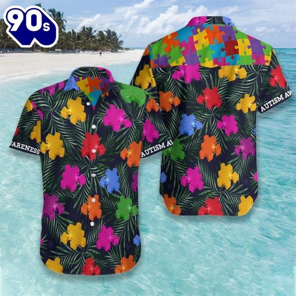 Tropical Pattern Autism Awareness Hawaiian Aloha Shirts