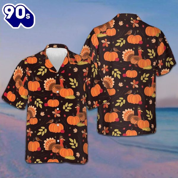 Turkey And Pumpkin Hawaiian Shirt Thanksgiving Button Up Shirt Gifts For Husband