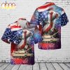 US Army M1 Abrams Main Battle Tank and a AH 64 Attack Helicopter 4th Of July Hawaiian Shirt