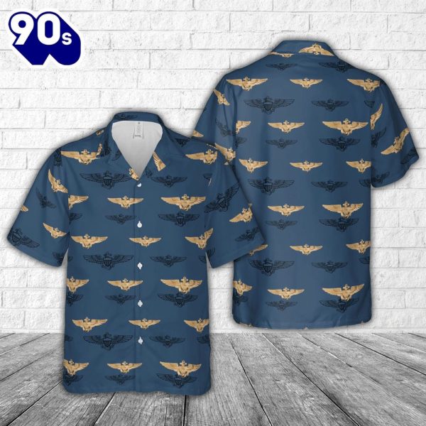 US Navy Aviator Insignia Silhouette Hawaiian Shirt