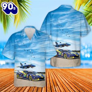 US Navy Blue Angels Chevrolet Corvette C8R GTE Hawaiian Shirt