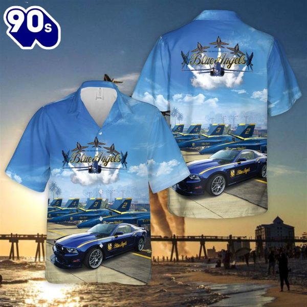 US Navy Blue Angels Ford Mustang GT Hawaiian Shirt