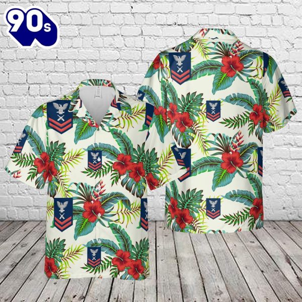 US Navy Red E 5 Gunners Mate GM Hawaiian Shirt