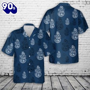 US Navy Senior Chief Emblem Silhouette Hawaiian Shirt