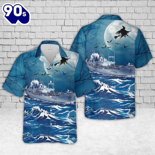 US Navy USS TIDEWATER AD 31 Halloween Hawaiian Shirt