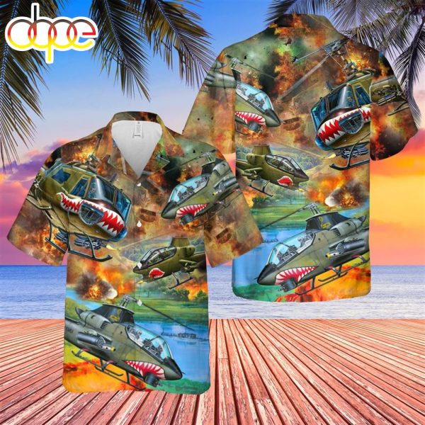 United States Army Huey Cobra Helicopter Hawaiian Shirt