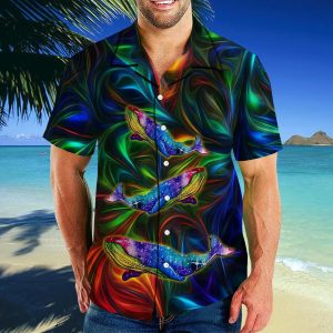 Whale Colorful Unique Design Hippie Hawaiian Shirt Beachwear For Men Gifts For Young Adults